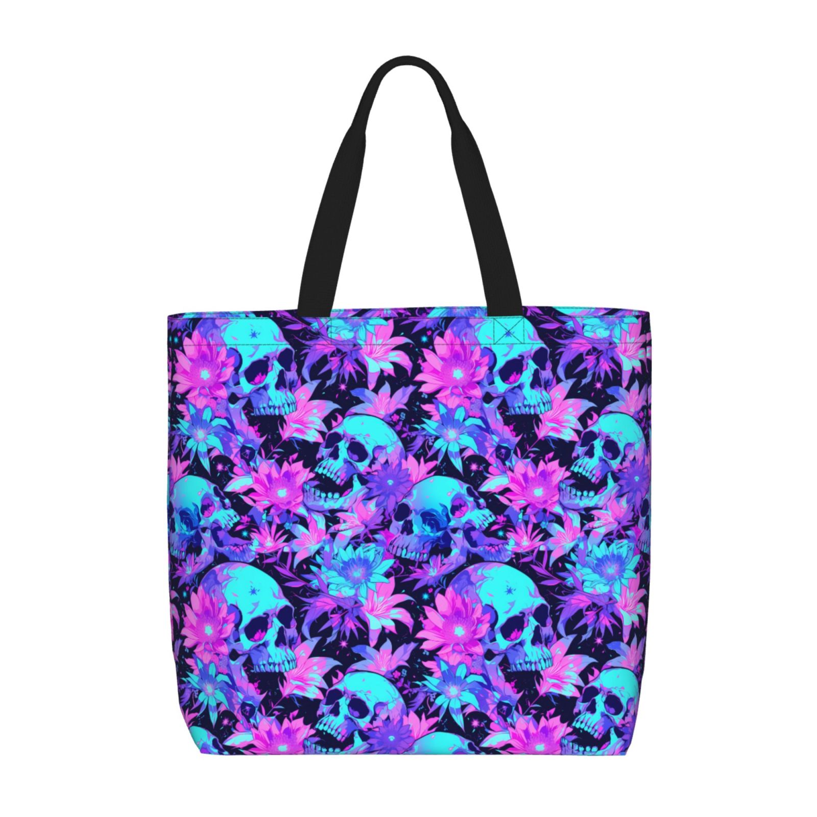 Disketp Flower Happy Skull Canvas Tote Bag,Women Shoulder