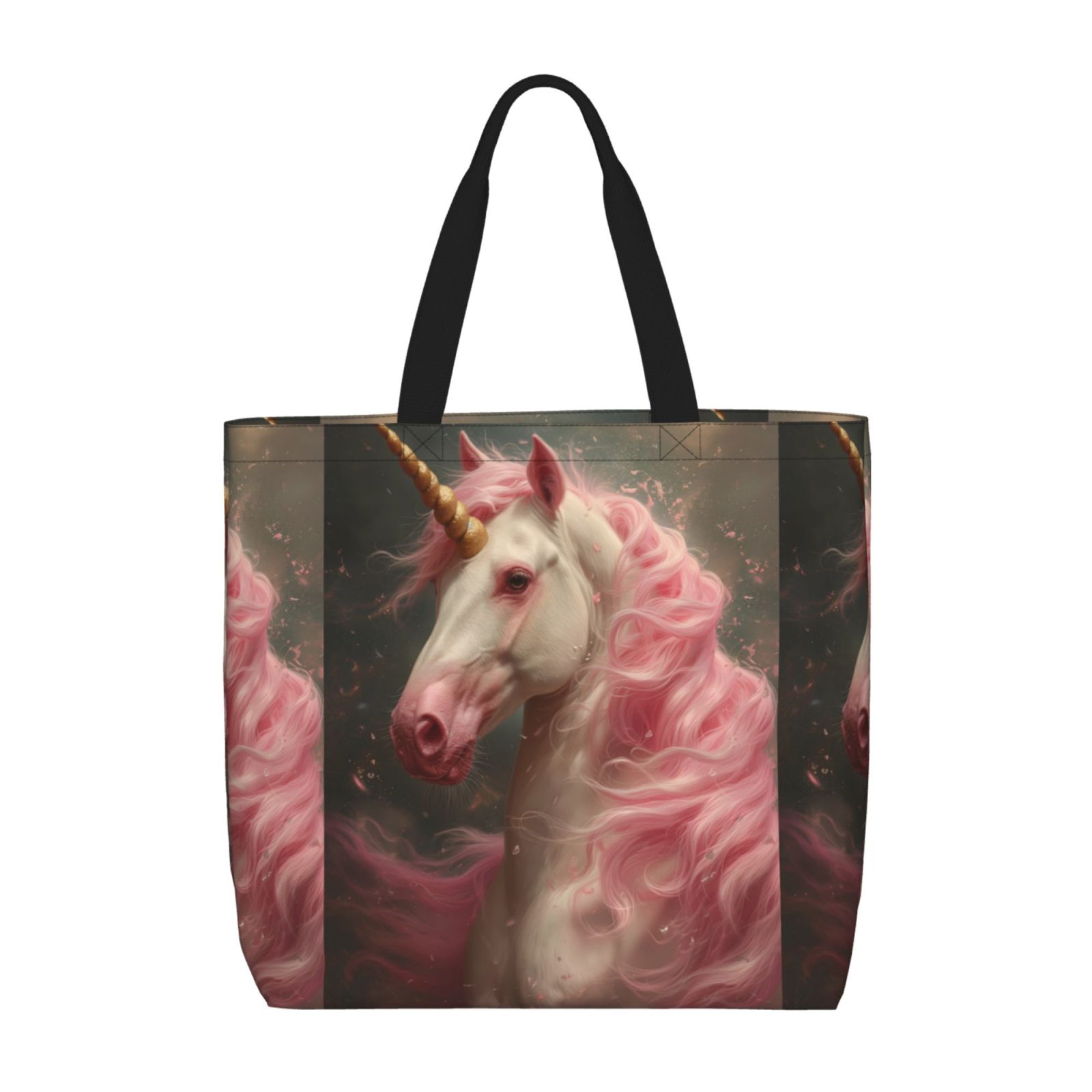 Flower Horse Canvas Tote Bag - Reusable Shopping Bag, 13.5" X 15", Double-Sided Print, Inner Zipper Pocket